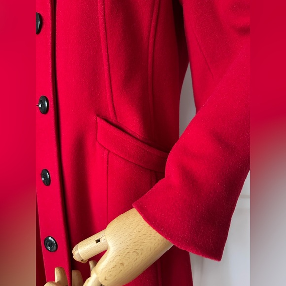 Red Wool Cashmere Coat Women’s M: Tailored Trench 2000s - Picture 8 of 17